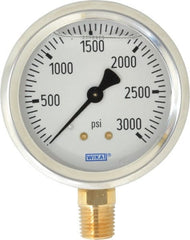 Wika - 2-1/2" Dial, 1/4 Thread, 0-3,000 Scale Range, Pressure Gauge - Lower Connection Mount, Accurate to 1.5% of Scale - Exact Tooling