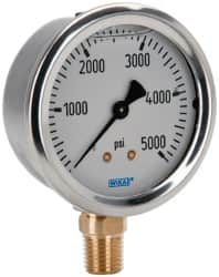 Wika - 2-1/2" Dial, 1/4 Thread, 0-5,000 Scale Range, Pressure Gauge - Lower Connection Mount, Accurate to 1.5% of Scale - Exact Tooling