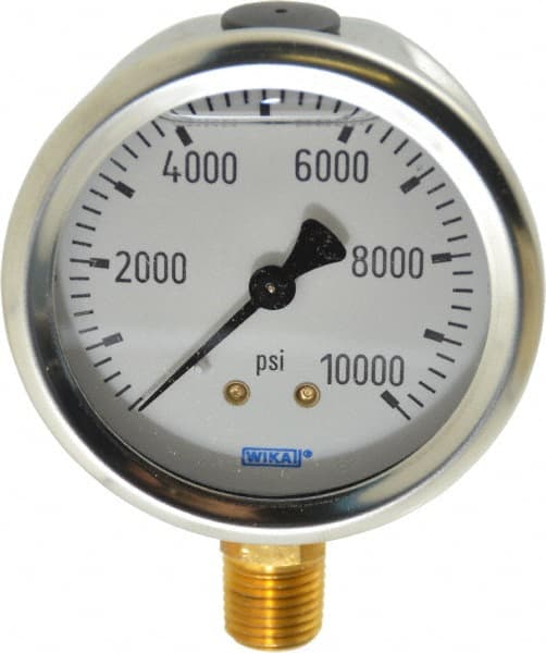 Wika - 2-1/2" Dial, 1/4 Thread, 0-10,000 Scale Range, Pressure Gauge - Lower Connection Mount, Accurate to 1.5% of Scale - Exact Tooling