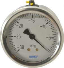 Wika - 2-1/2" Dial, 1/4 Thread, 30-0 Scale Range, Pressure Gauge - Center Back Connection Mount, Accurate to 1.5% of Scale - Exact Tooling