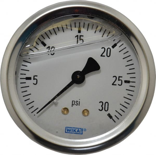 Wika - 2-1/2" Dial, 1/4 Thread, 0-30 Scale Range, Pressure Gauge - Center Back Connection Mount, Accurate to 1.5% of Scale - Exact Tooling