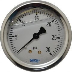 Wika - 2-1/2" Dial, 1/4 Thread, 0-30 Scale Range, Pressure Gauge - Center Back Connection Mount, Accurate to 1.5% of Scale - Exact Tooling