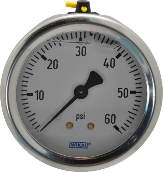 Wika - 2-1/2" Dial, 1/4 Thread, 0-60 Scale Range, Pressure Gauge - Center Back Connection Mount, Accurate to 1.5% of Scale - Exact Tooling