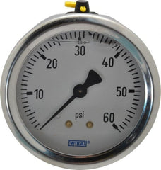 Wika - 2-1/2" Dial, 1/4 Thread, 0-60 Scale Range, Pressure Gauge - Center Back Connection Mount, Accurate to 1.5% of Scale - Exact Tooling