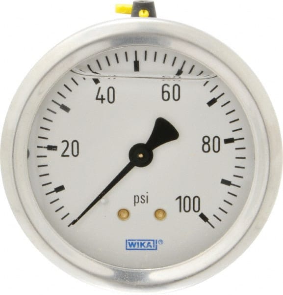 Wika - 2-1/2" Dial, 1/4 Thread, 0-100 Scale Range, Pressure Gauge - Center Back Connection Mount, Accurate to 1.5% of Scale - Exact Tooling