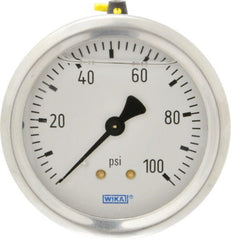 Wika - 2-1/2" Dial, 1/4 Thread, 0-100 Scale Range, Pressure Gauge - Center Back Connection Mount, Accurate to 1.5% of Scale - Exact Tooling