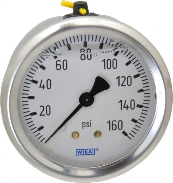 Wika - 2-1/2" Dial, 1/4 Thread, 0-160 Scale Range, Pressure Gauge - Center Back Connection Mount, Accurate to 1.5% of Scale - Exact Tooling