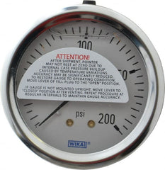 Wika - 2-1/2" Dial, 1/4 Thread, 0-200 Scale Range, Pressure Gauge - Center Back Connection Mount, Accurate to 1.5% of Scale - Exact Tooling