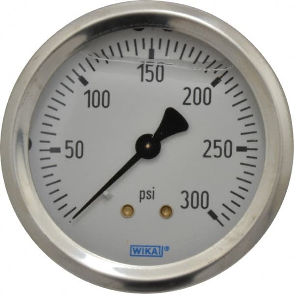 Wika - 2-1/2" Dial, 1/4 Thread, 0-300 Scale Range, Pressure Gauge - Center Back Connection Mount, Accurate to 1.5% of Scale - Exact Tooling