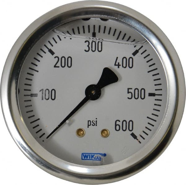 Wika - 2-1/2" Dial, 1/4 Thread, 0-600 Scale Range, Pressure Gauge - Center Back Connection Mount, Accurate to 1.5% of Scale - Exact Tooling