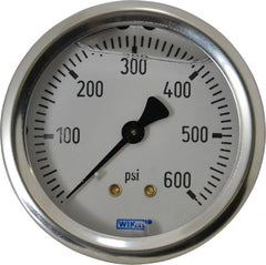 Wika - 2-1/2" Dial, 1/4 Thread, 0-600 Scale Range, Pressure Gauge - Center Back Connection Mount, Accurate to 1.5% of Scale - Exact Tooling
