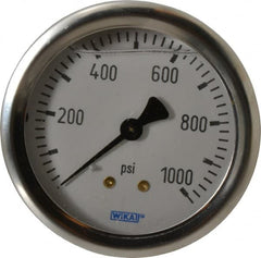 Wika - 2-1/2" Dial, 1/4 Thread, 0-1,000 Scale Range, Pressure Gauge - Center Back Connection Mount, Accurate to 1.5% of Scale - Exact Tooling