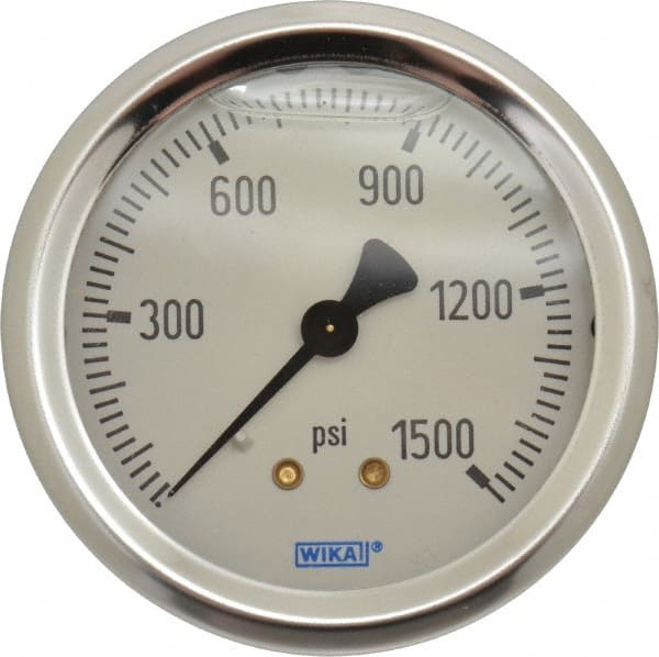 Wika - 2-1/2" Dial, 1/4 Thread, 0-1,500 Scale Range, Pressure Gauge - Center Back Connection Mount, Accurate to 1.5% of Scale - Exact Tooling