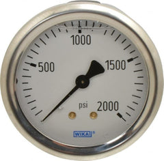Wika - 2-1/2" Dial, 1/4 Thread, 0-2,000 Scale Range, Pressure Gauge - Center Back Connection Mount, Accurate to 1.5% of Scale - Exact Tooling