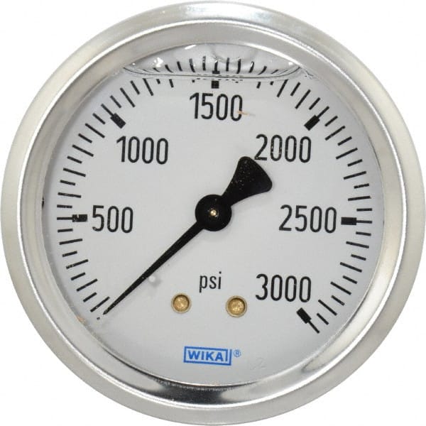 Wika - 2-1/2" Dial, 1/4 Thread, 0-3,000 Scale Range, Pressure Gauge - Center Back Connection Mount, Accurate to 1.5% of Scale - Exact Tooling