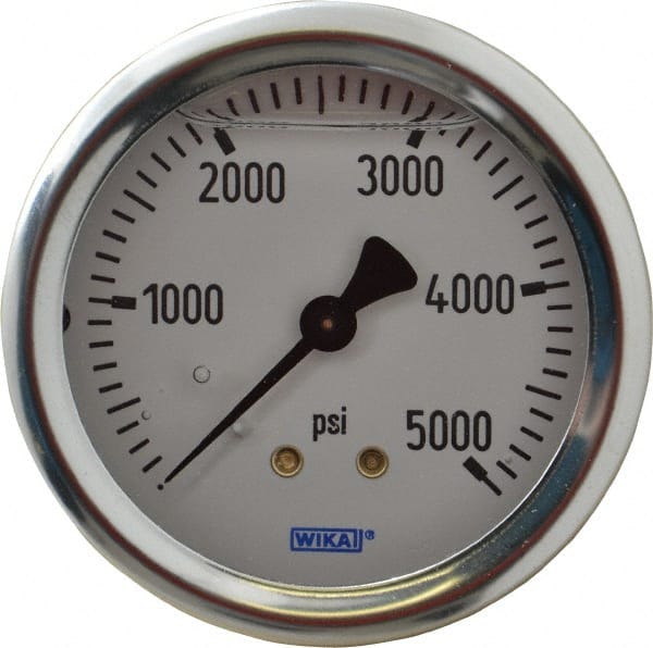 Wika - 2-1/2" Dial, 1/4 Thread, 0-5,000 Scale Range, Pressure Gauge - Center Back Connection Mount, Accurate to 1.5% of Scale - Exact Tooling