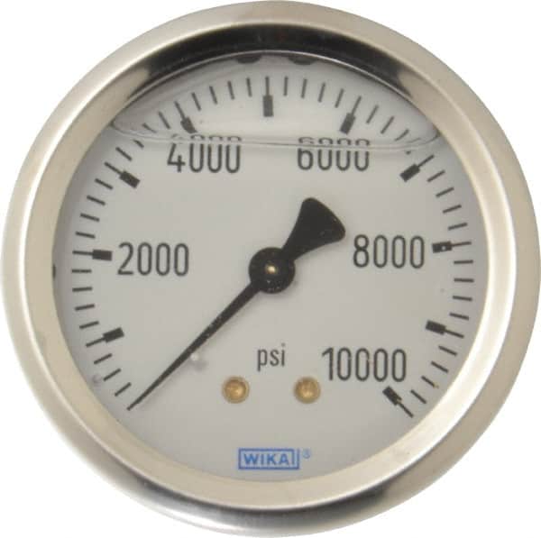 Wika - 2-1/2" Dial, 1/4 Thread, 0-10,000 Scale Range, Pressure Gauge - Center Back Connection Mount, Accurate to 1.5% of Scale - Exact Tooling