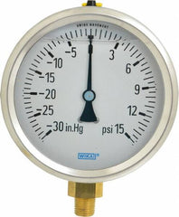 Wika - 4" Dial, 1/4 Thread, 30-0-15 Scale Range, Pressure Gauge - Lower Connection Mount, Accurate to 1% of Scale - Exact Tooling