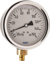 Wika - 4" Dial, 1/4 Thread, 30-0-160 Scale Range, Pressure Gauge - Lower Connection Mount, Accurate to 1% of Scale - Exact Tooling