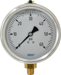 Wika - 4" Dial, 1/4 Thread, 0-60 Scale Range, Pressure Gauge - Lower Connection Mount, Accurate to 1% of Scale - Exact Tooling