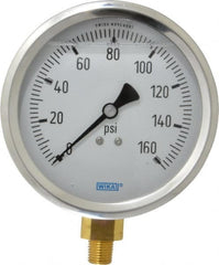 Wika - 4" Dial, 1/4 Thread, 0-160 Scale Range, Pressure Gauge - Lower Connection Mount, Accurate to 1% of Scale - Exact Tooling