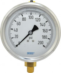 Wika - 4" Dial, 1/4 Thread, 0-200 Scale Range, Pressure Gauge - Lower Connection Mount, Accurate to 1% of Scale - Exact Tooling