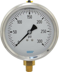 Wika - 4" Dial, 1/4 Thread, 0-300 Scale Range, Pressure Gauge - Lower Connection Mount, Accurate to 1% of Scale - Exact Tooling