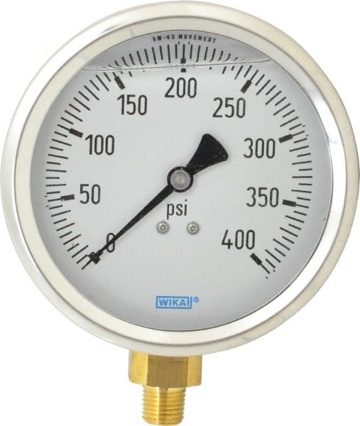 Wika - 4" Dial, 1/4 Thread, 0-400 Scale Range, Pressure Gauge - Lower Connection Mount, Accurate to 1% of Scale - Exact Tooling