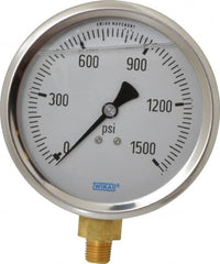 Wika - 4" Dial, 1/4 Thread, 0-1,500 Scale Range, Pressure Gauge - Lower Connection Mount, Accurate to 1% of Scale - Exact Tooling