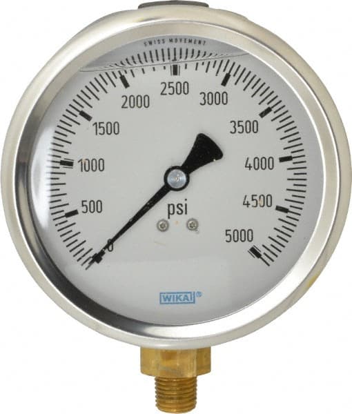 Wika - 4" Dial, 1/4 Thread, 0-5,000 Scale Range, Pressure Gauge - Lower Connection Mount, Accurate to 1% of Scale - Exact Tooling
