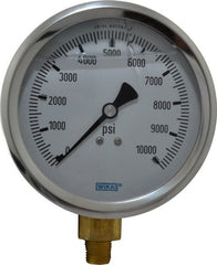 Wika - 4" Dial, 1/4 Thread, 0-10,000 Scale Range, Pressure Gauge - Lower Connection Mount, Accurate to 1% of Scale - Exact Tooling