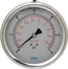 Wika - 4" Dial, 1/4 Thread, 0-30 Scale Range, Pressure Gauge - Lower Back Connection Mount, Accurate to 1% of Scale - Exact Tooling