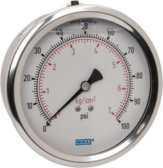 Wika - 4" Dial, 1/4 Thread, 0-100 Scale Range, Pressure Gauge - Lower Back Connection Mount, Accurate to 1% of Scale - Exact Tooling