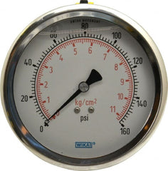 Wika - 4" Dial, 1/4 Thread, 0-160 Scale Range, Pressure Gauge - Lower Back Connection Mount, Accurate to 1% of Scale - Exact Tooling