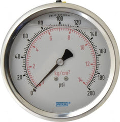 Wika - 4" Dial, 1/4 Thread, 0-200 Scale Range, Pressure Gauge - Lower Back Connection Mount, Accurate to 1% of Scale - Exact Tooling