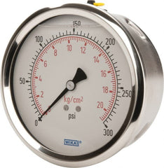 Wika - 4" Dial, 1/4 Thread, 0-300 Scale Range, Pressure Gauge - Lower Back Connection Mount, Accurate to 1% of Scale - Exact Tooling