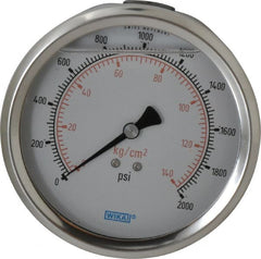 Wika - 4" Dial, 1/4 Thread, 0-2,000 Scale Range, Pressure Gauge - Lower Back Connection Mount, Accurate to 1% of Scale - Exact Tooling