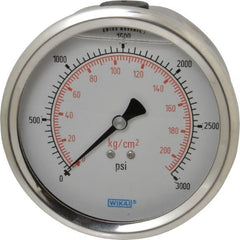 Wika - 4" Dial, 1/4 Thread, 0-3,000 Scale Range, Pressure Gauge - Lower Back Connection Mount, Accurate to 1% of Scale - Exact Tooling