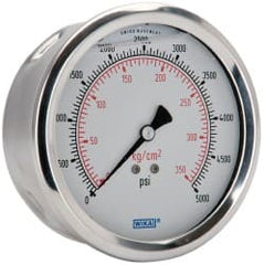 Wika - 4" Dial, 1/4 Thread, 0-5,000 Scale Range, Pressure Gauge - Lower Back Connection Mount, Accurate to 1% of Scale - Exact Tooling