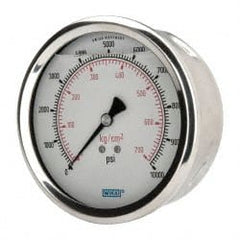 Wika - 4" Dial, 1/4 Thread, 0-10,000 Scale Range, Pressure Gauge - Lower Back Connection Mount, Accurate to 1% of Scale - Exact Tooling