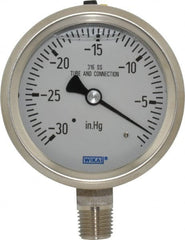 Wika - 2-1/2" Dial, 1/4 Thread, 30-0 Scale Range, Pressure Gauge - Lower Connection Mount, Accurate to 1.5% of Scale - Exact Tooling
