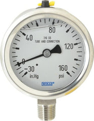 Wika - 2-1/2" Dial, 1/4 Thread, 30-0-160 Scale Range, Pressure Gauge - Lower Connection Mount, Accurate to 1.5% of Scale - Exact Tooling