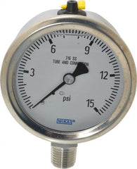 Wika - 2-1/2" Dial, 1/4 Thread, 0-15 Scale Range, Pressure Gauge - Lower Connection Mount, Accurate to 1.5% of Scale - Exact Tooling