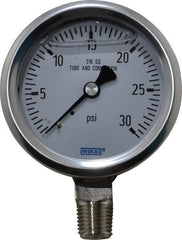Wika - 2-1/2" Dial, 1/4 Thread, 0-30 Scale Range, Pressure Gauge - Lower Connection Mount, Accurate to 1.5% of Scale - Exact Tooling