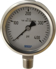 Wika - 2-1/2" Dial, 1/4 Thread, 0-400 Scale Range, Pressure Gauge - Lower Connection Mount, Accurate to 1.5% of Scale - Exact Tooling