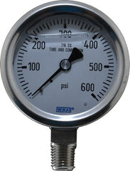 Wika - 2-1/2" Dial, 1/4 Thread, 0-600 Scale Range, Pressure Gauge - Lower Connection Mount, Accurate to 1.5% of Scale - Exact Tooling