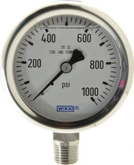 Wika - 2-1/2" Dial, 1/4 Thread, 0-1,000 Scale Range, Pressure Gauge - Lower Connection Mount, Accurate to 1.5% of Scale - Exact Tooling