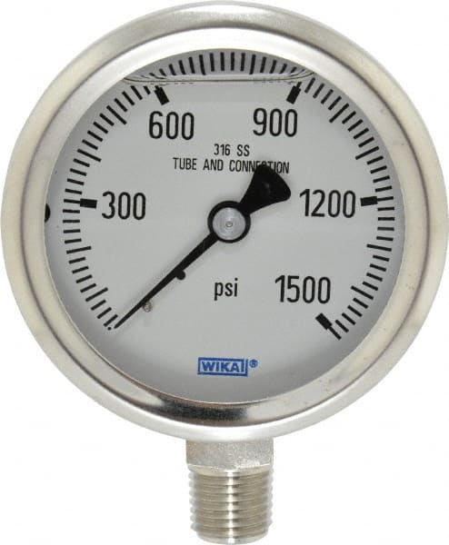 Wika - 2-1/2" Dial, 1/4 Thread, 0-1,500 Scale Range, Pressure Gauge - Lower Connection Mount, Accurate to 1.5% of Scale - Exact Tooling
