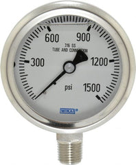 Wika - 2-1/2" Dial, 1/4 Thread, 0-1,500 Scale Range, Pressure Gauge - Lower Connection Mount, Accurate to 1.5% of Scale - Exact Tooling
