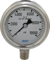 Wika - 2-1/2" Dial, 1/4 Thread, 0-10,000 Scale Range, Pressure Gauge - Lower Connection Mount, Accurate to 1.5% of Scale - Exact Tooling